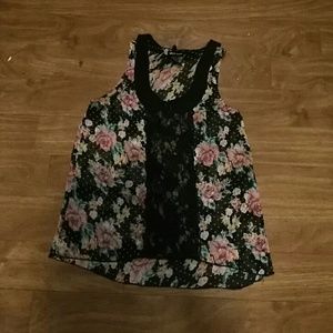 About A Girl floral and lace sheer peter pan tank